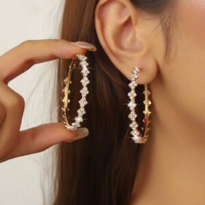 Kolczyki koła ze stali szlachetnej z kryształami złote damskie