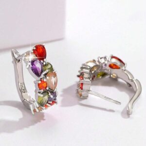 Kolczyki Kółeczka z kolorowymi kamieniami z dodatkiem srebra kolor srebrny