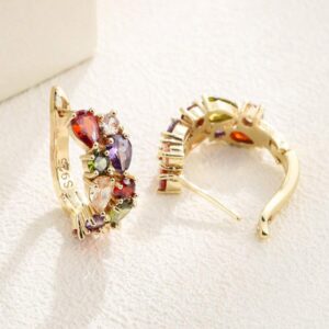 Kolczyki Kółeczka z kolorowymi kamieniami z dodatkiem srebra kolor złoty