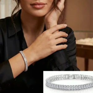 Bransoletka Stal Szlachetna Posrebrzana z kryształkami Szlif Bagietkowy Wieczorowa