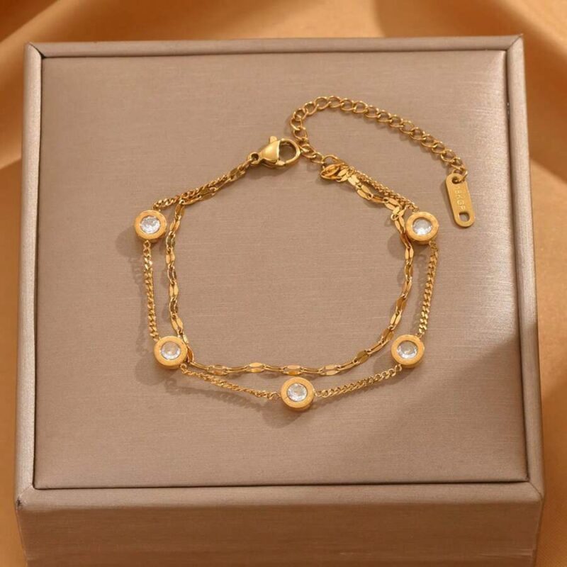 podwoja bransoletka stal nierdzewna pozlacana zlotem 18 k pieknie zdobiona 1