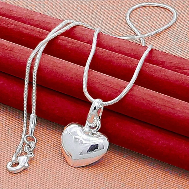 srebrny solidny lancuszek z serduszkiem stal nierdzewna plus platerowanie srebrem 925 2 dlugosc 50 i 55cm 3