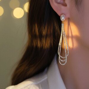 Eleganckie kolczyki z perlami i krysztalkami krople wody 6