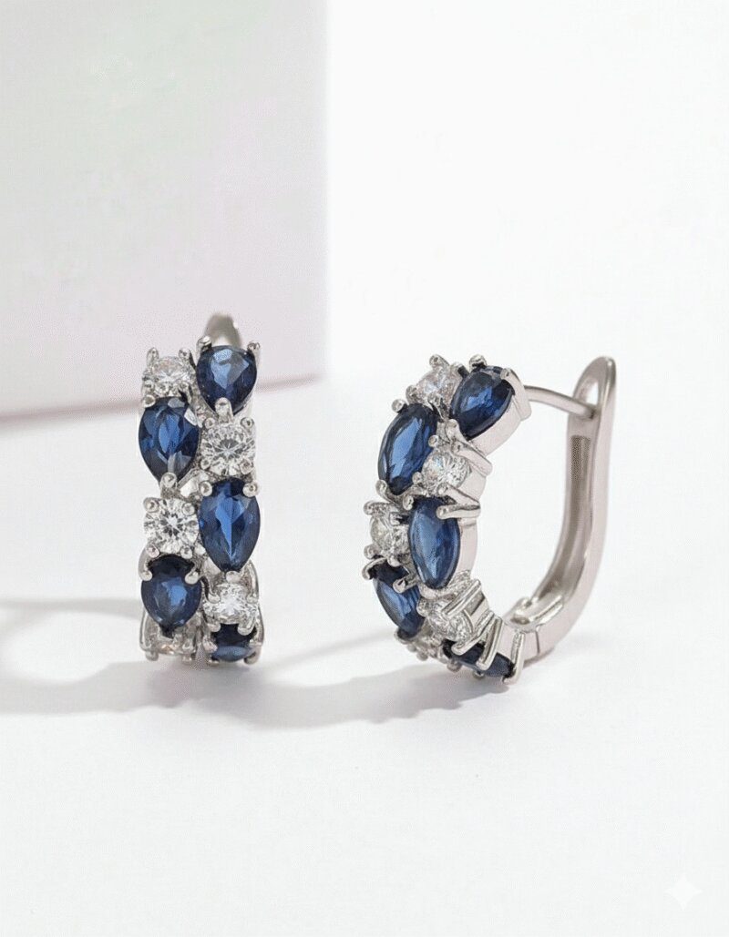 Kolczyki koła ze stali srebrne z niebieskimi cyrkoniami damskie (0) Kolczyki kola ze stali srebrne z niebieskimi cyrkoniami damskie 0