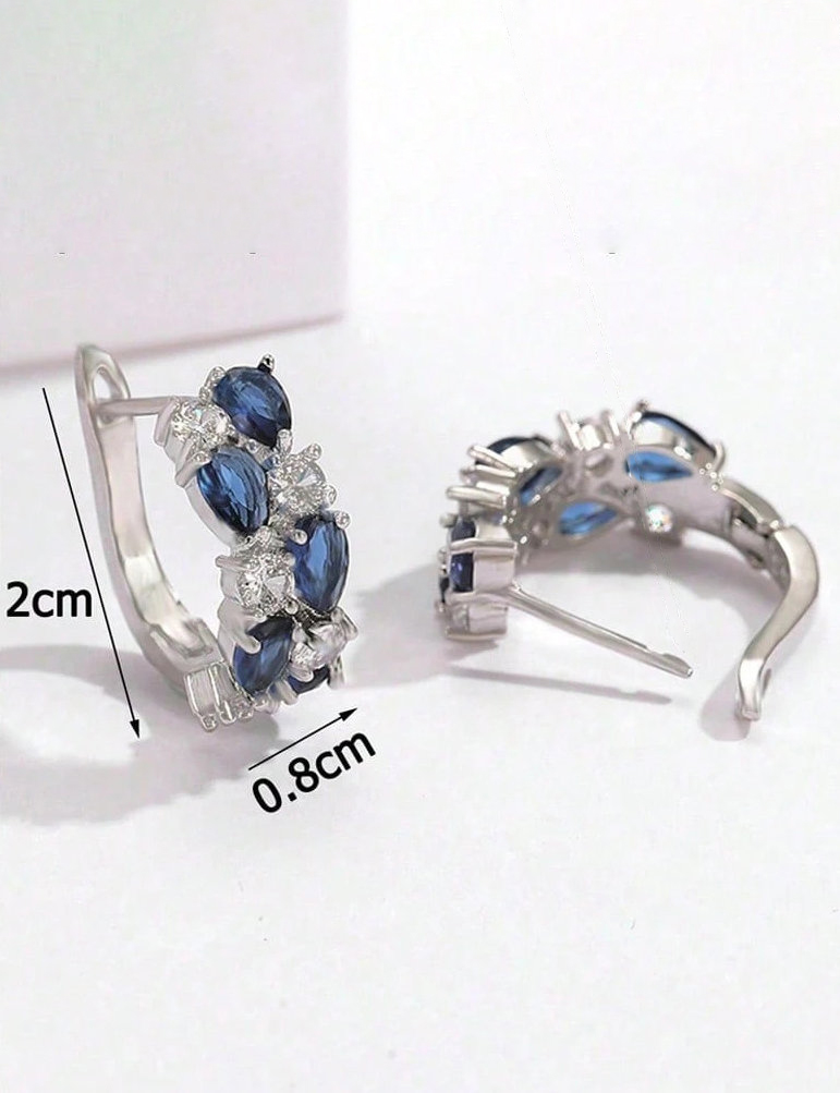 Kolczyki koła ze stali srebrne z niebieskimi cyrkoniami damskie (4)