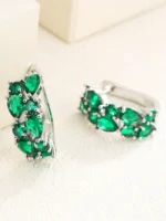 Kolczyki koła ze stali srebrne z zielonymi cyrkoniami (4)