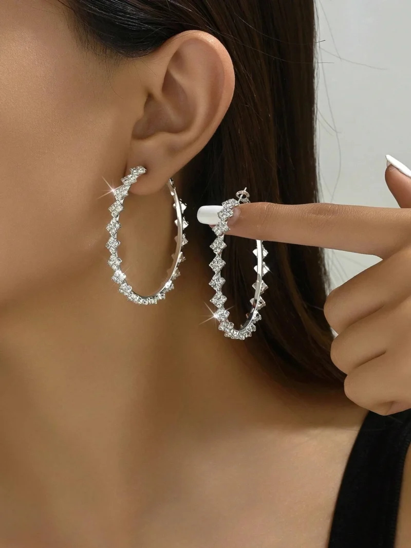 Kolczyki koła ze stali szlachetnej z kryształami srebrne damskie (1) Kolczyki kola ze stali szlachetnej z krysztalami srebrne damskie 1