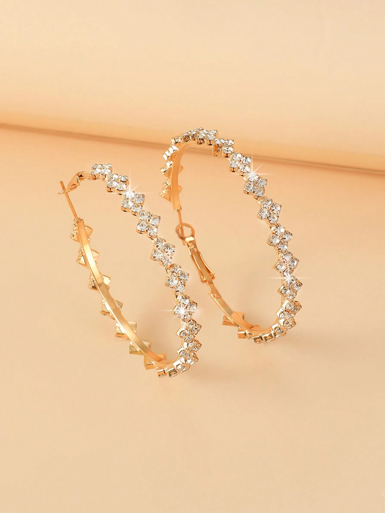 Kolczyki koła ze stali szlachetnej z kryształami złote damskie (2)