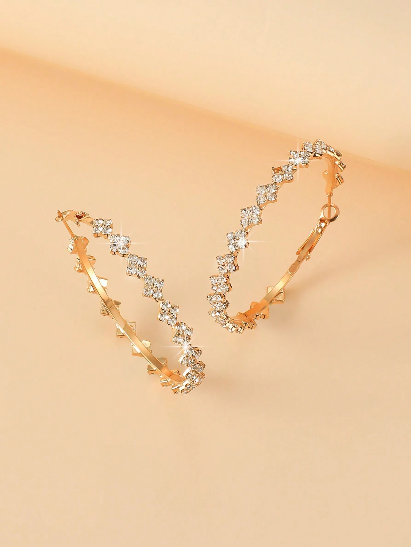 Kolczyki koła ze stali szlachetnej z kryształami złote damskie (3)