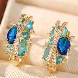 Kolczyki Koła z niebieskimi i turkusowymi Cyrkoniami Kubicznymi - Srebro 925 i Stal