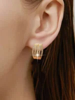 Kolczyki okrągłe ze stali z cyrkoniami złote eleganckie (1)