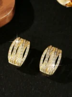 Kolczyki okrągłe ze stali z cyrkoniami złote eleganckie (3)