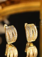 Kolczyki okrągłe ze stali z cyrkoniami złote eleganckie (6)