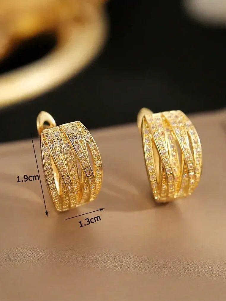 Kolczyki okrągłe ze stali z cyrkoniami złote eleganckie (7)