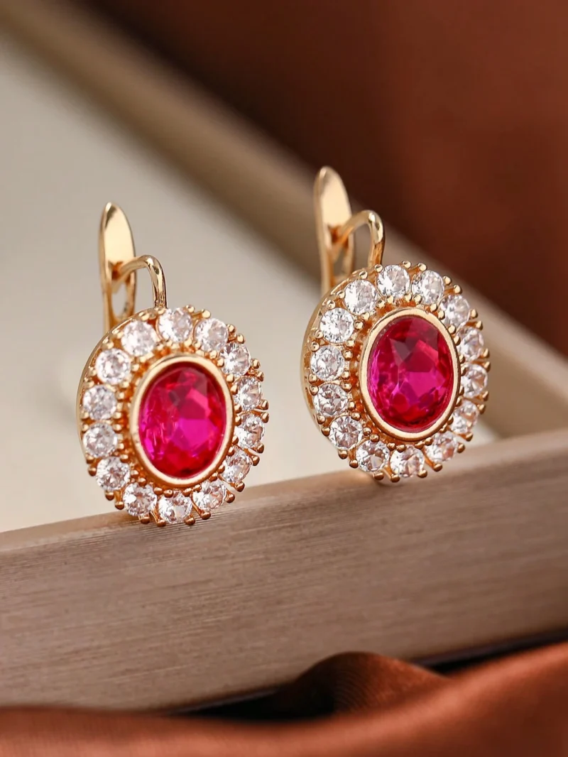 Kolczyki z Czerwonymi Cyrkoniami ze stali Zapiecie angielskie 4