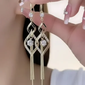 Kolczyki ze stali srebrne wiszace dlugie z cyrkoniami lancuszki 3