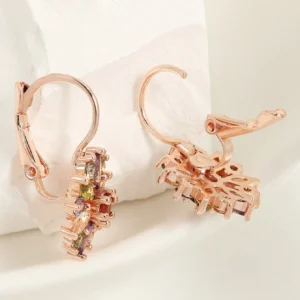 Kolczyki ze stali szlachetnej rozowe zloto kwiatek wielokolorowe cyrkonie 5