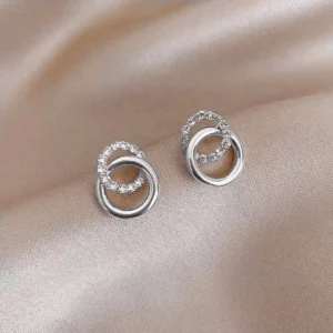 Strona główna Kolczyki ze stali szlachetnej srebrne podwojne kola cyrkonie minimalistyczne eleganckie 2