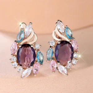 Kolczyki ze stali szlachetnej z fioletowymi cyrkoniami kolorowe zlote 2