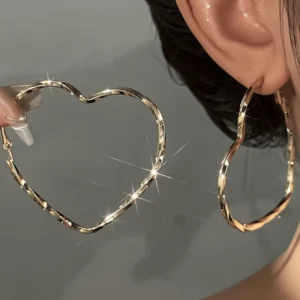 Strona główna Kolczyki ze stali szlachetnej złote serce duże hoop casual