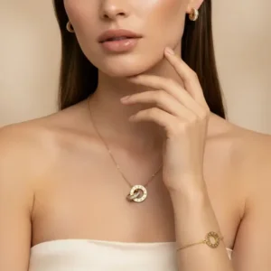 Zestaw Biżuterii Stal Chirurgiczna 316L Rzymskie Cyfry Kółka Cyrkonia w kolorze złotym