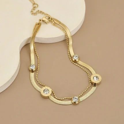 Bransoletka dwuwarstwowa regulowana Snake Chain z cyrkoniami ze stali szlachetnej 4