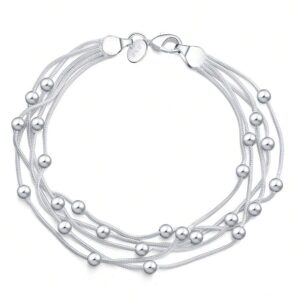 Bransoletka posrebrzana wielowarstwowa na karabińczyk ze stali