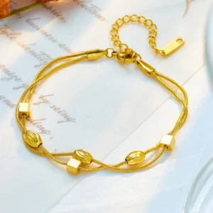 Bransoletka ze stali szlachetnej złota geometryczna regulowana