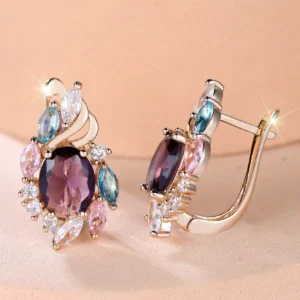 Kolczyki ze stali szlachetnej z fioletowymi cyrkoniami kolorowe złote