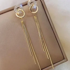 Kolczyki ze stali szlachetnej złote długie z kółkami i łańcuszkami