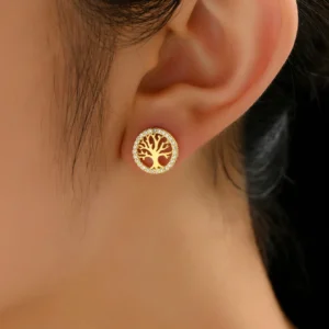 Kolczyki ze stali szlachetnej złote sztyfty drzewo życia z cyrkoniami