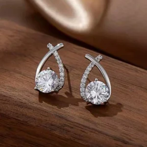 Kolczyki ze stali szlachetnej srebrne z cyrkonią okrągłe na sztyft
