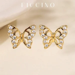 Kolczyki Złote Motylki z cyrkoniami ze stali szlachetnej