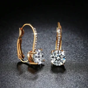 Kolczyki Wiszące Stal Chirurgiczna 316L Cyrkonie Angielskie Zapięcie Solitaire w kolorze złotym