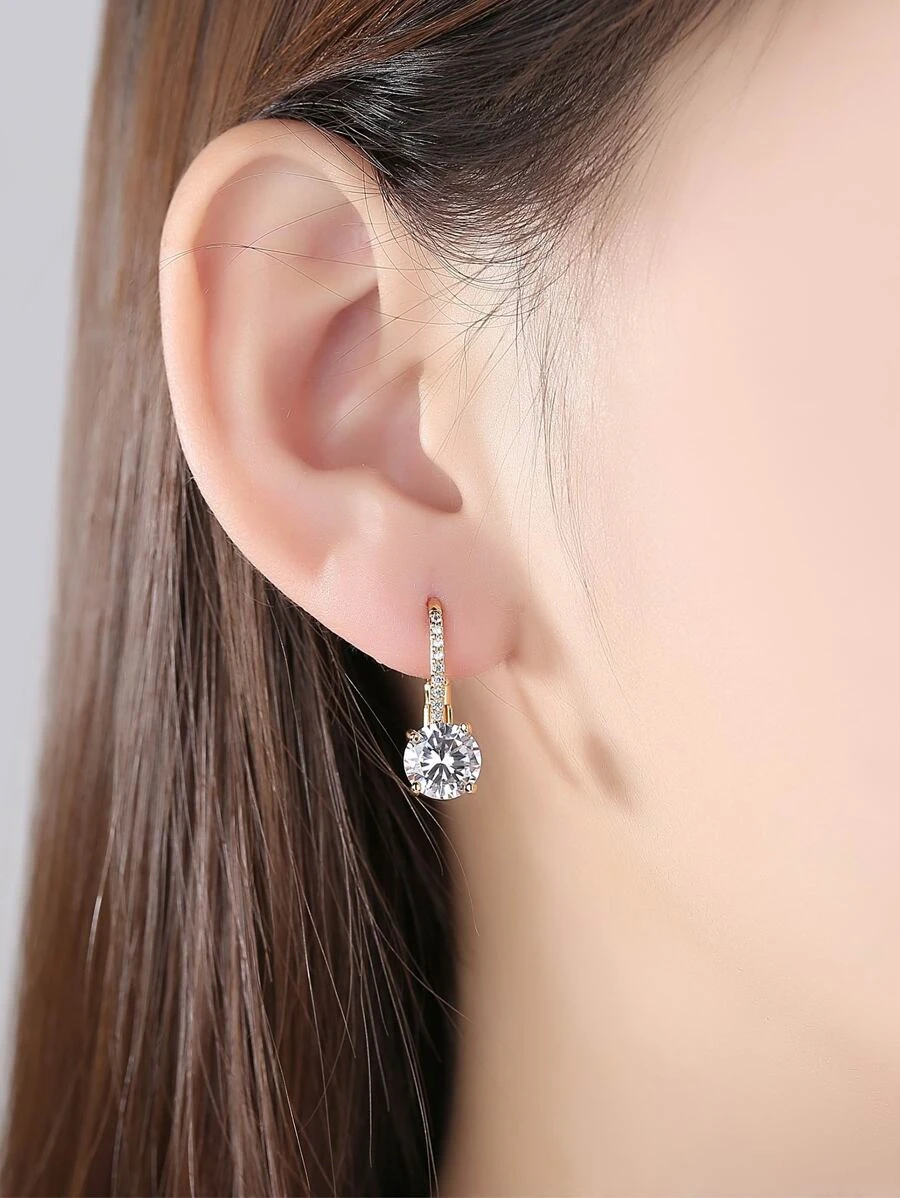 Kolczyki Wiszące Stal Chirurgiczna 316L Cyrkonie Angielskie Zapięcie Solitaire w kolorze złotym Kolczyki Wiszące Stal Chirurgiczna 316L Cyrkonie Angielskie Zapięcie Solitaire w kolorze złotym - obrazek 4