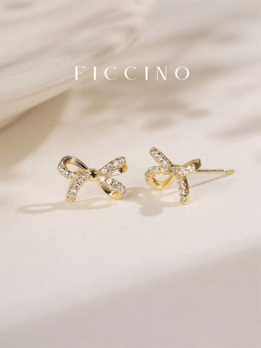 Kolczyki Kokardki z Cyrkoniami na sztyft ze stali nierdzewnej