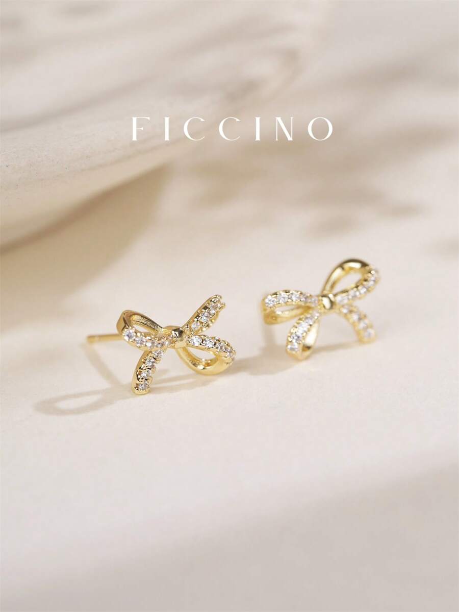 Kolczyki Kokardki z Cyrkoniami na sztyft ze stali nierdzewnej - obrazek 2