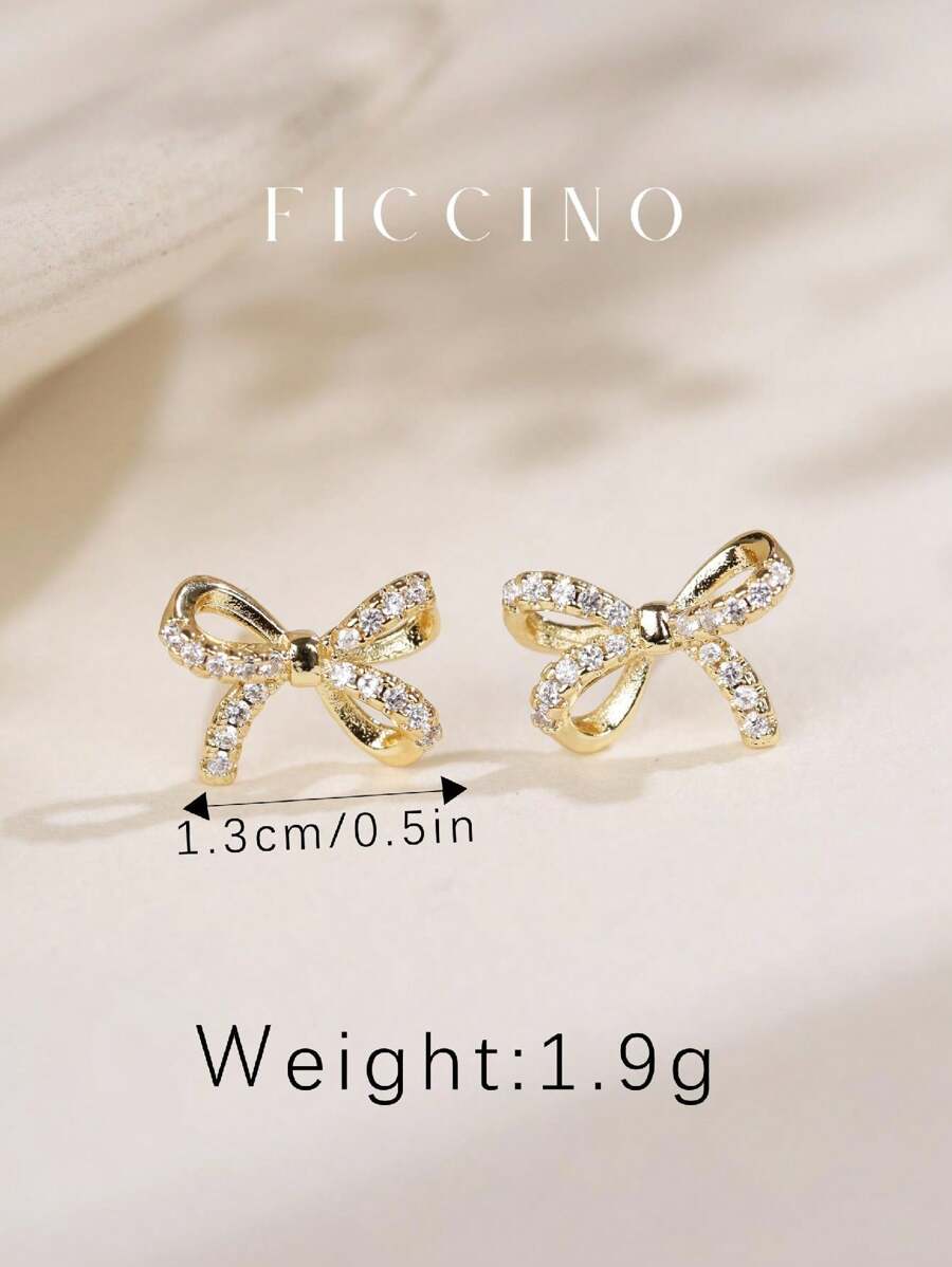 Kolczyki Kokardki z Cyrkoniami na sztyft ze stali nierdzewnej - obrazek 4